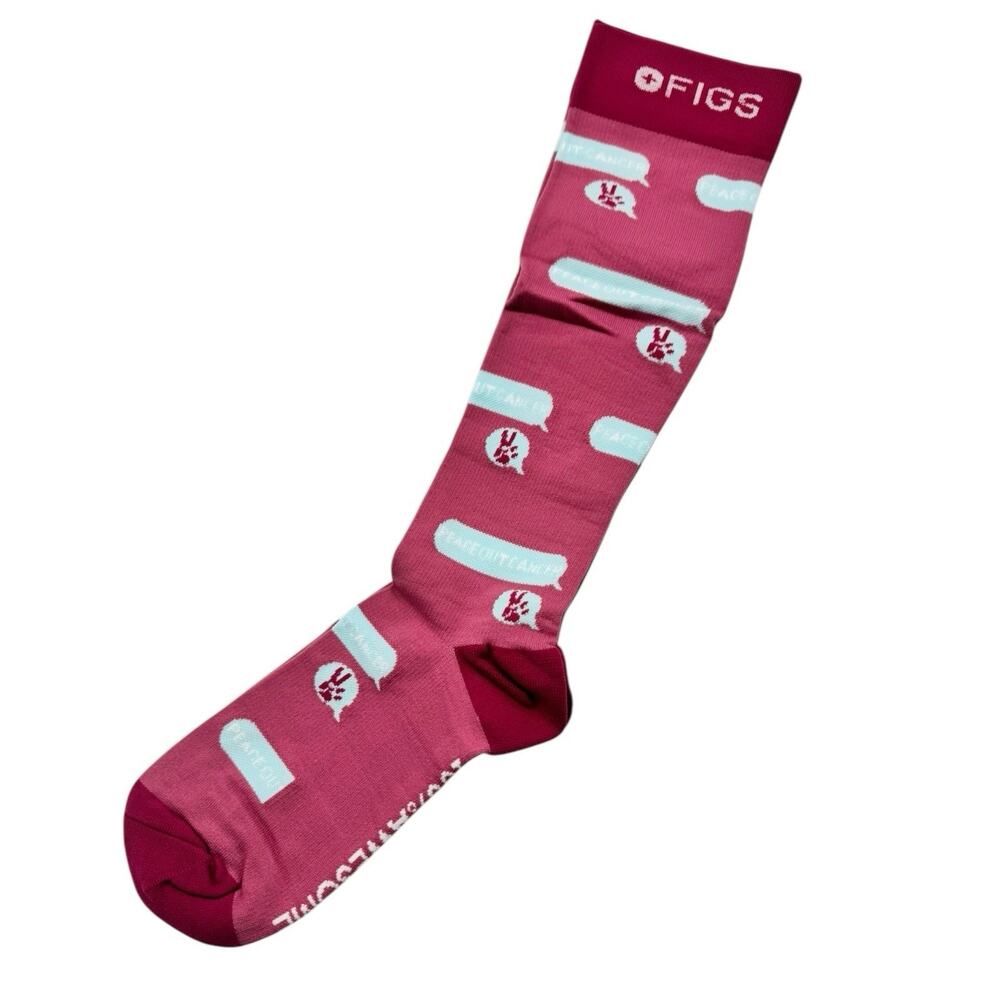 NWT FIGS Compression 100% Awesome Socks Pink Womens Size Small Peace Out Cancer - Picture 4 of 8